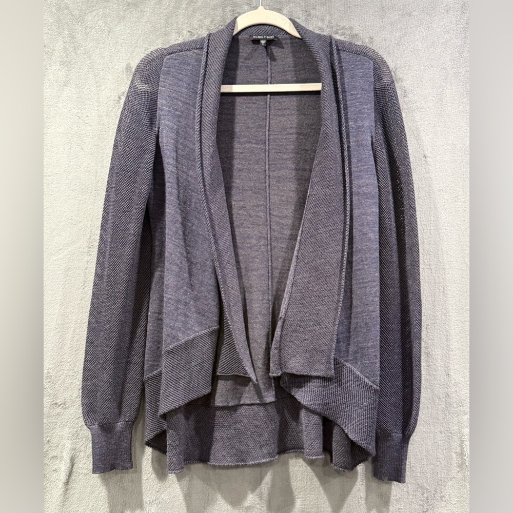 Eileen Fisher Merino Wool Blend Open Front‎ Metallic Purple Gray Cardigan Size M